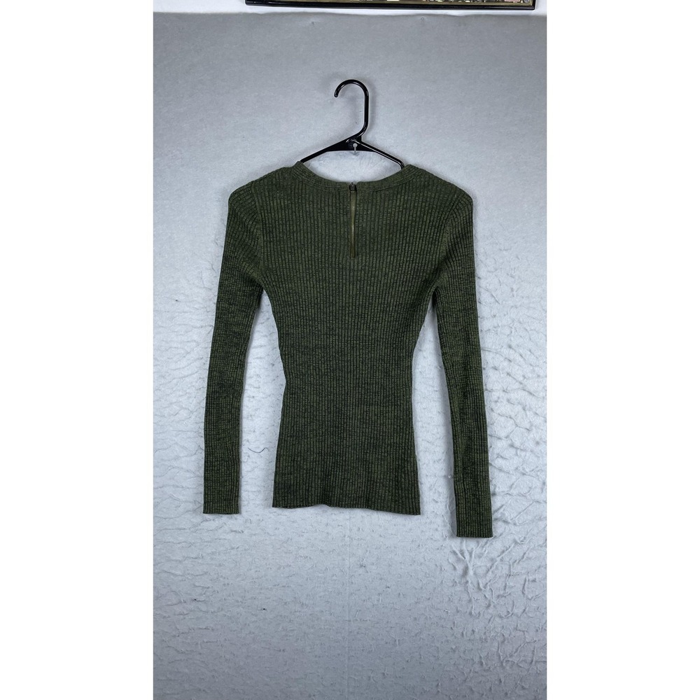 Hooked Up By I.O.T Sweater Womens Small Green Ribbed Crewneck Long Sleeve